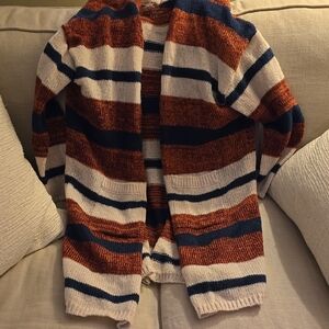 Knox Rose Red and Blue Cardigan with Chunky Knit Design